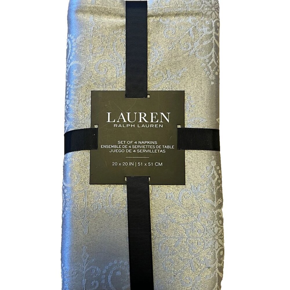 NEW Ralph Lauren LAUREN Home Set of 4 Napkins Platinum Snow Paisley